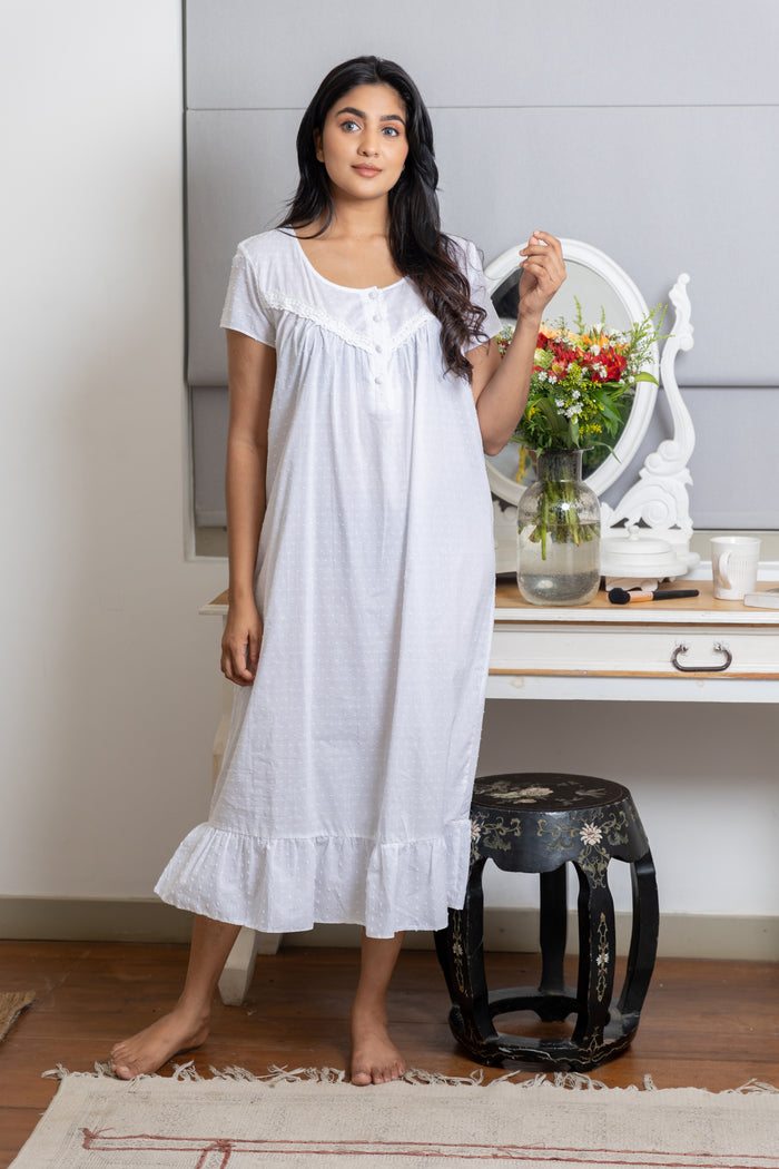 Dahlia - Short Sleeve Night Gown In Pure White Online at Kapruka | Product# ef_AC_7621787091097