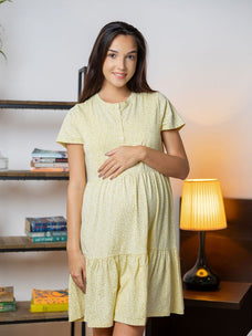 Susanna - Tiered Nursing sleep. Shirt in Yellow Ditsy Floral Buy Clothing and Fashion Online for specialGifts