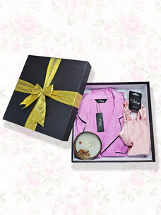 Serene Slumber - Gift Box with Classic Pajama, Accessories Set & Candle in Pink Buy Clothing and Fashion Online for specialGifts