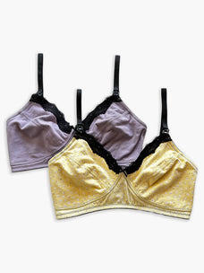 Grace - 2pk Non-Wired Nursing Bra in Yellow Ditsy Floral & Lilac Combo  Online for externalFeedProduct