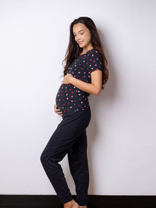 Sarah - Short Sleeve Nursing Top & LPJ in Black Hearts  Online for externalFeedProduct