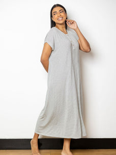 Michelle - Cap Sleeve Mid Length sleep. Shirt in Gray & White Stripe  Online for externalFeedProduct