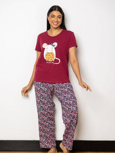 Abigail - Short Sleeve Tee & LPJ Set in Graphic Wine & Pink Flora  Online for externalFeedProduct