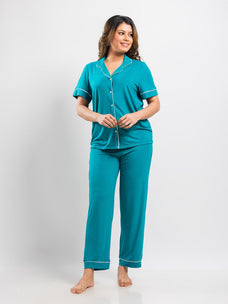 Adalyn - Short Sleeve Classic LPJ Set in Harbor Blue  Online for externalFeedProduct