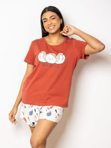 Alena - Crop Tee & Short Graphic in Rose Feather Multi Buy Clothing and Fashion Online for specialGifts