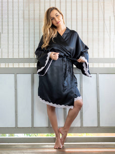 Elie - Short Robe in Black Solid Buy Clothing and Fashion Online for specialGifts
