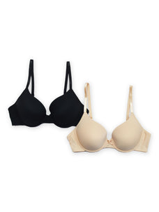 Luna - Plunge Padded Wired Bra - 2 Pack in Black & Nude Buy Clothing and Fashion Online for specialGifts