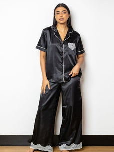 Shaheda - Short Sleeve Classic Long Pajama in Black Bo  Online for externalFeedProduct
