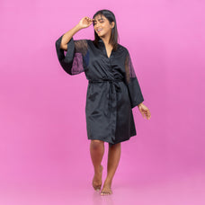 Zia - Short Robe in Black  Online for externalFeedProduct