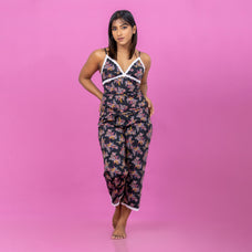 Sofia - Cami Crop PJ Set & Robe 2 Pc Set Black Floral Multi Buy Clothing and Fashion Online for specialGifts