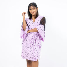 Zia - Short Robe in Lilac Black Hearts  Online for externalFeedProduct