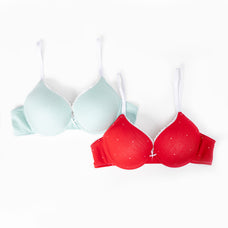 Aadaraya | Iris - Cotton T-Shirt Plunge Bra 02 Pack in Red & Mint Dotty Combo Buy Clothing and Fashion Online for specialGifts