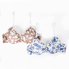 Iris - Cotton T-Shirt Plunge Bra 02 Pack in Blue & Brown Floral Combo Buy Clothing and Fashion Online for specialGifts