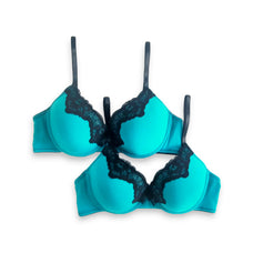 Luna - 2 Pack - Plunge Bra Padded & Wired in Turq with Black Buy Clothing and Fashion Online for specialGifts