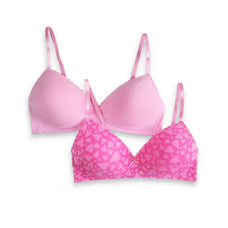 Ginger - 2 Pack - Triangle Padded Non Wired Bra in Pink Hearts  & Pink Sol Combo Buy Clothing and Fashion Online for specialGifts