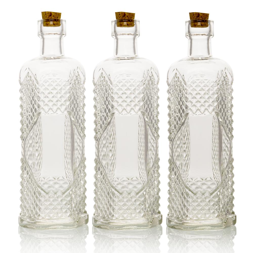 Shabby Chic Clear Vintage Glass Bottles Set - (5 Pack, Assorted Designs), Size: 5XL Bottle Set