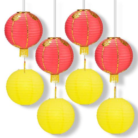 Quasimoon Bulk Case 8 Traditional Chinese New Year Paper Lanterns w/Tassel (6 Pack) by PaperLanternStore