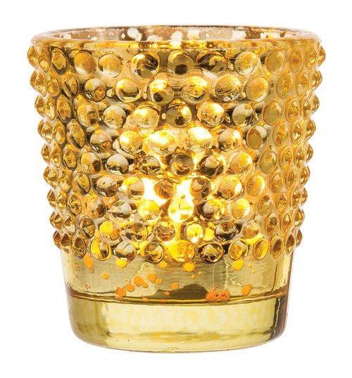 Grand Gold Mercury Glass Tea Light Votive Candle Holders (Set of 5, Assorted Designs and Sizes) - Luna Bazaar | Boho & Vintage Style Decor