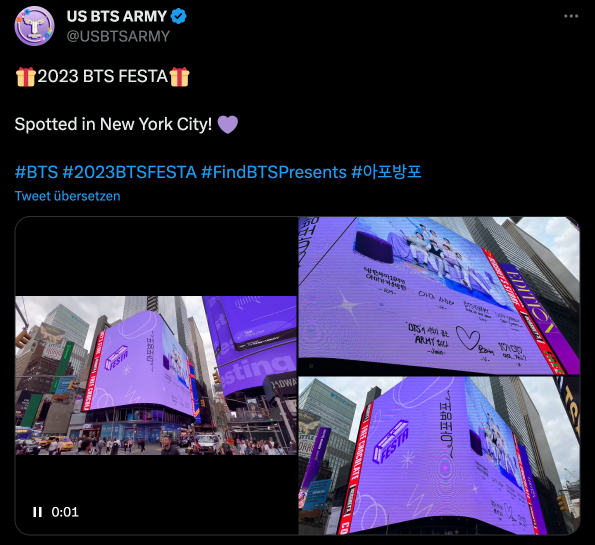 Tweet by @USBTSARMY #2023BTSFESTA