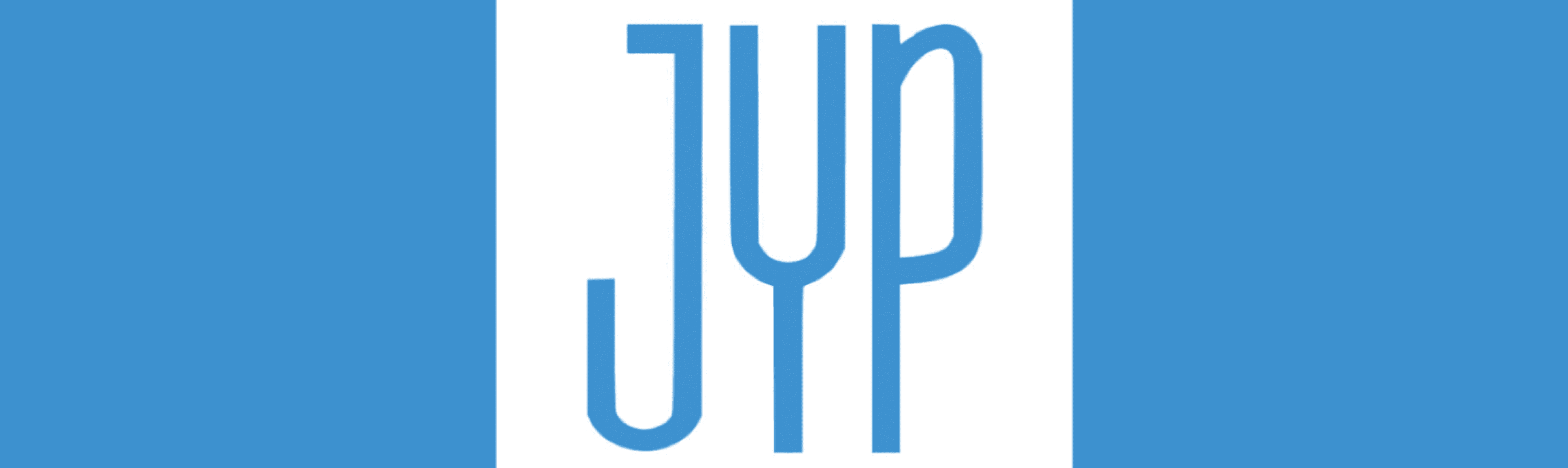 JYP Entertainment logo: blue lettering on white background