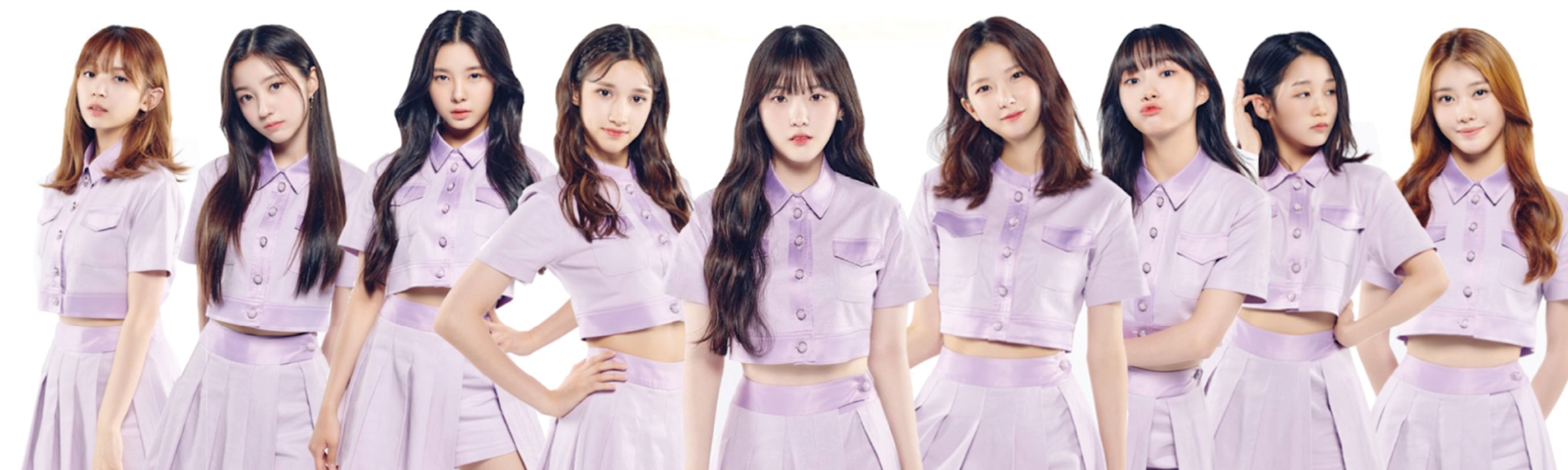 girls planet 999 final nine members of kep1er / light purple outftis white background