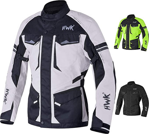 Adventure/Touring Motorcycle Jacket For Men Textile Motorbike CE Armored Waterproof Jackets ADV 4-Season (Light Grey, L)
