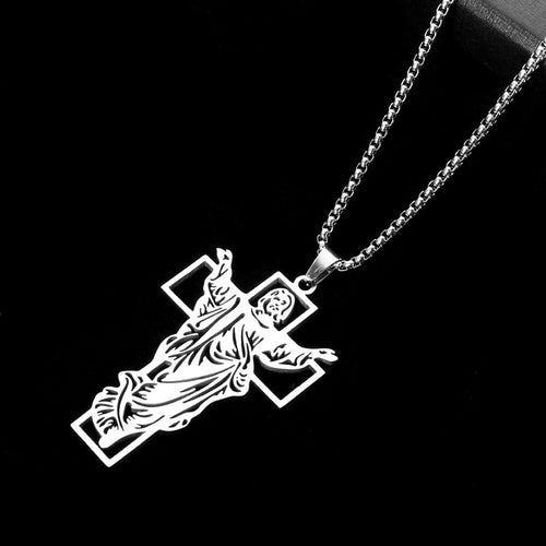 Hip Hop Stainless Steel Cross Shelf Decorative Pendant Hollow Retro Titanium Steel Necklace