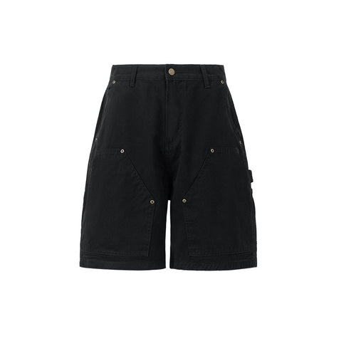 Double Knee Enzyme Wash Shorts Overalls American Style