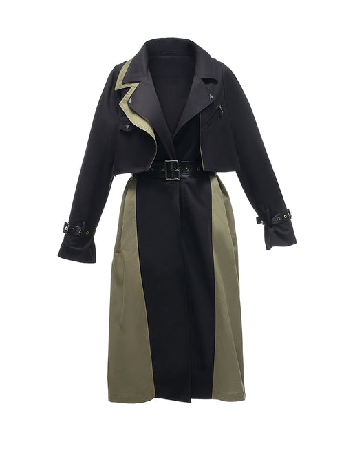 Women's New Retro Color Matching British Style Trench Coat