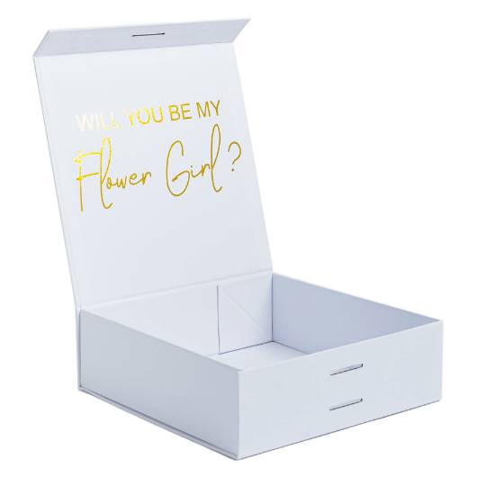 Flower Girl Proposal | Gold with White Ribbon | No Name - Bubbly Box