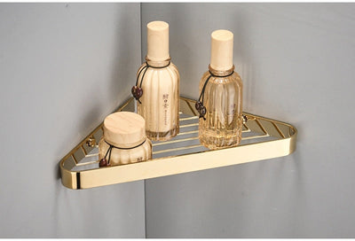 Fashion Double Tier Bathroom Shower Shelf Rack Wall Mounted Brass Polished Chrome Bathroom Corner Shelf Accessories - Mirage Novelty World