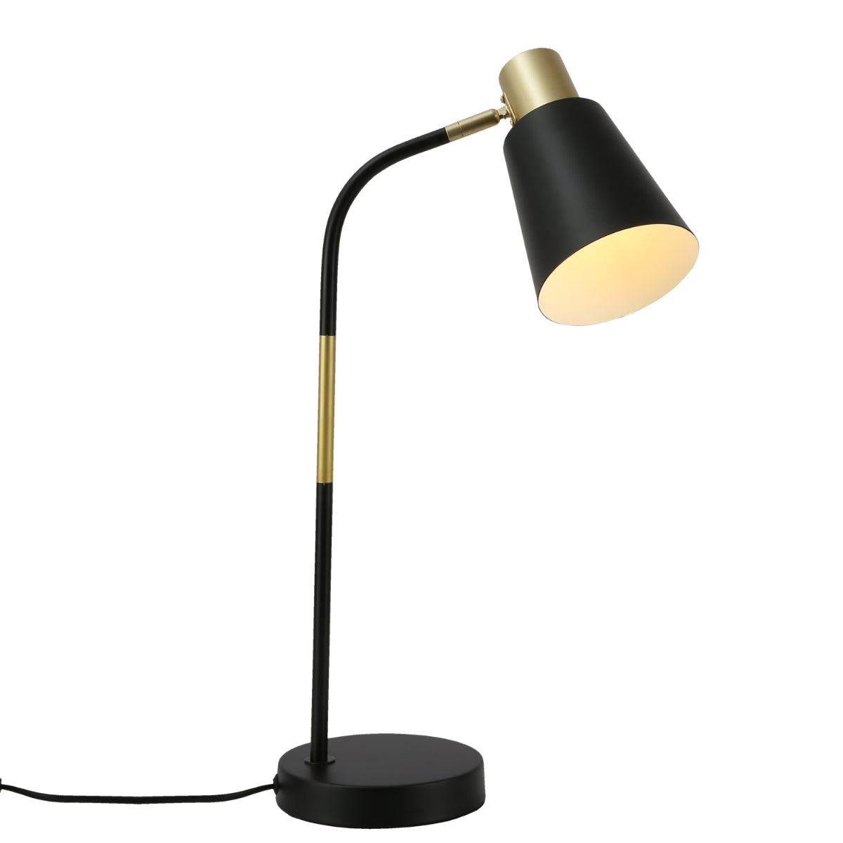 Macleay Swing Arm Table Lamp Antique Brass With Black Shade - ELPIM505