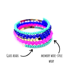 Load image into Gallery viewer, Cobalt, Pink &amp; Turquoise Beaded Wrap Bracelet

