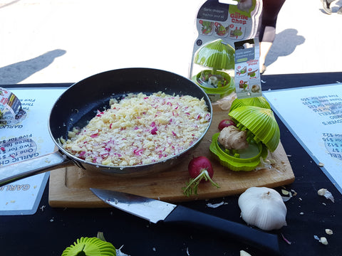 Pan Filled With Garlic Next To The Garlic Chop Product