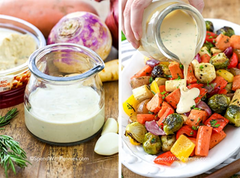 Roasted Galric Vegetables with Hummus Dressing