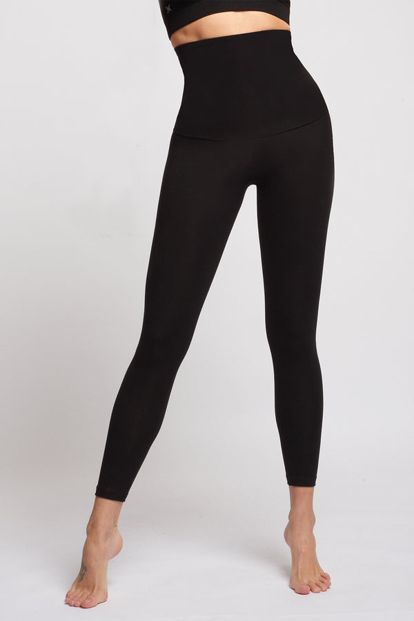 Extra Strong Compression Black Gym Leggings with High Tummy