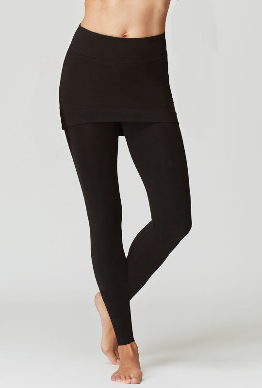 Medium Compression Waisted Leggings with Gathered Skirt Black XS / Black