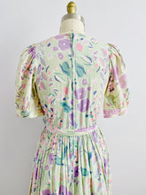 Load image into Gallery viewer, Vintage Floral Cotton Dress in Pastel Colors w Ribbon Bow
