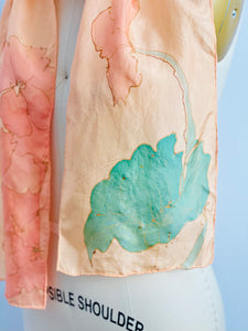 Vintage 1930s Hand Painted Silk Scarf Peachy Pastel Colors