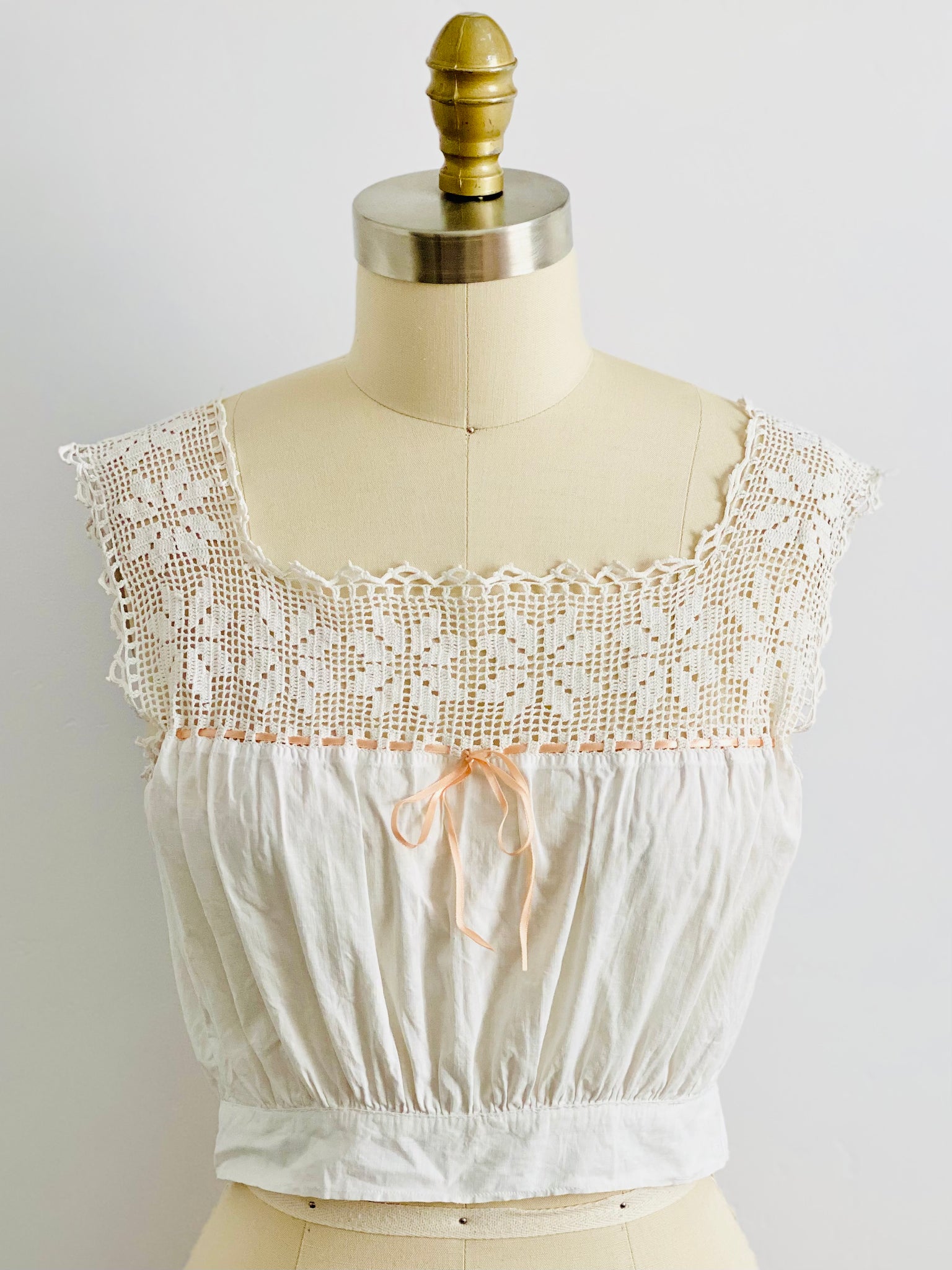 1910s Edwardian White Crochet Lace Camisole Crop Top Antique