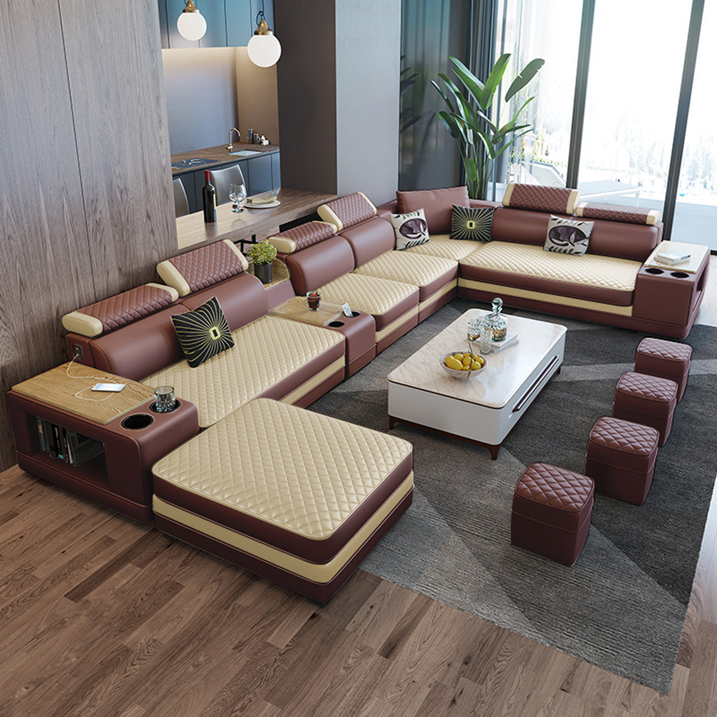 Selena Modern Chocolate Cream Sandwich Modular Tufted Sectional ...