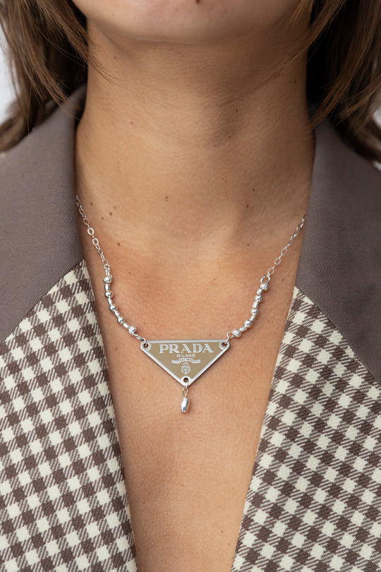 Reworked Prada Plaque Necklace in Silver and Maroon – Nitryl