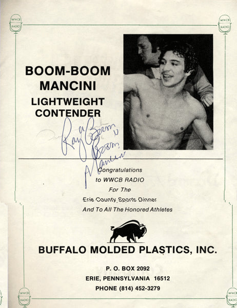 MANCINI, RAY BOOMBOOM ORIGINAL BUSINESS CARD (FROM HIS MANAGER'S