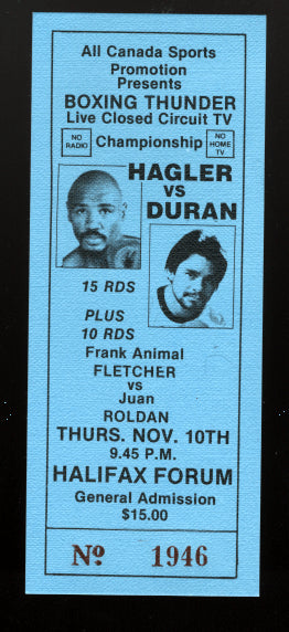 Hagler Marvin Full Closed Circuit Ticket Against Duran 1983 JO