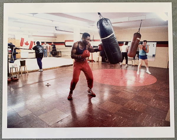 LEWIS LENNOX ORIGINAL TRAINING CAMP PHOTO 1989 JO Sports Inc   LewisPunchingBigBagWP1 Grande 