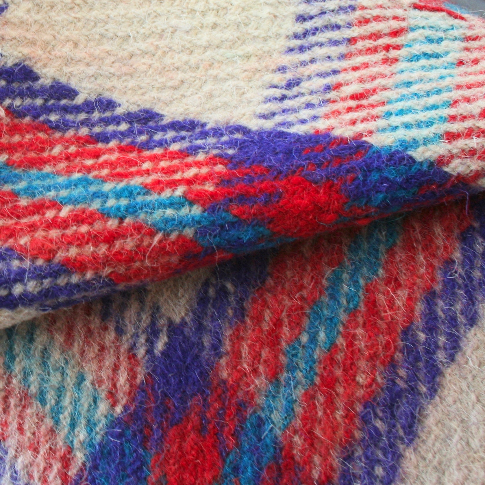 Plaid Wool Khadi Throw - Red, Turquoise, Purple