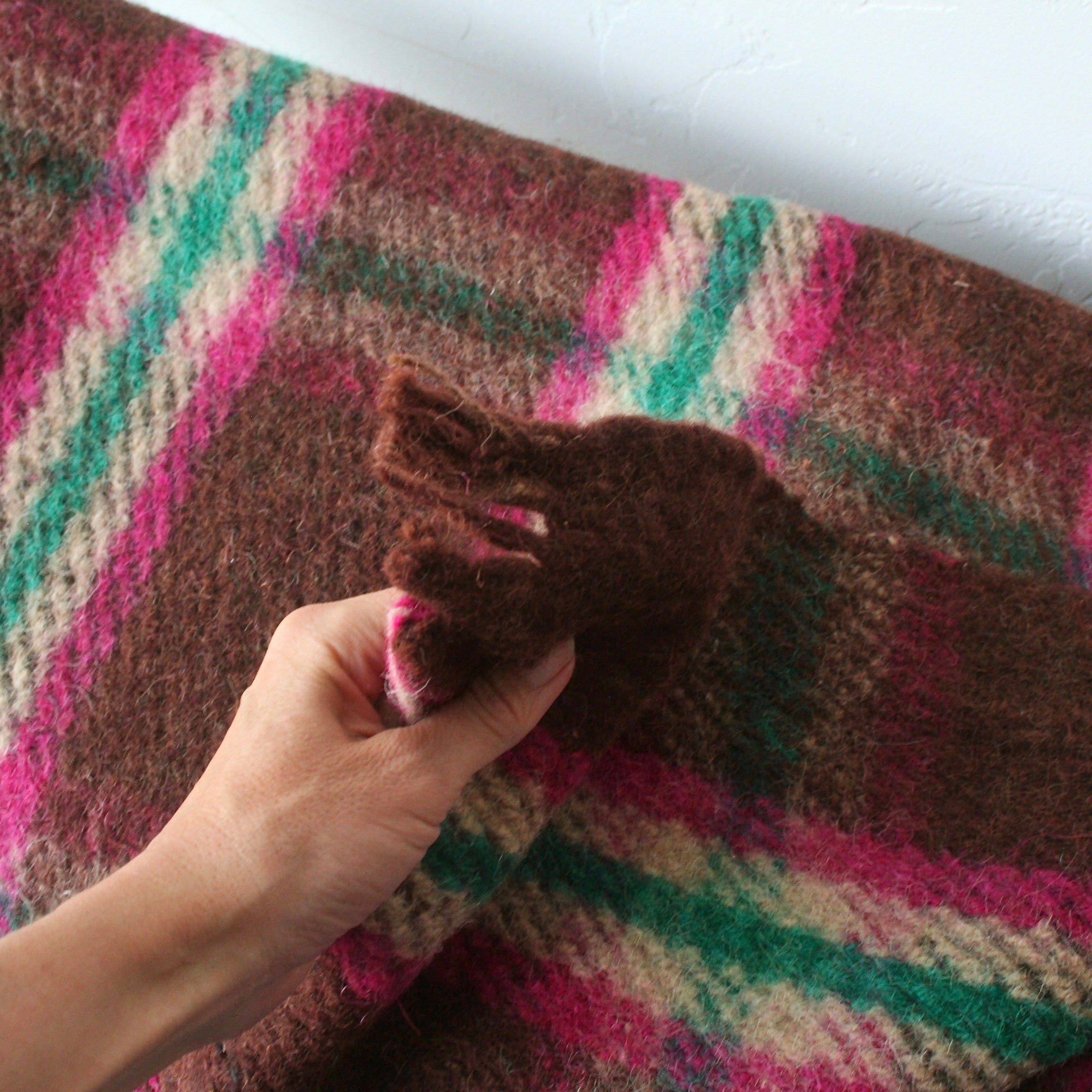 Plaid Wool Khadi Throw - Hot Pink, Teal, Brown