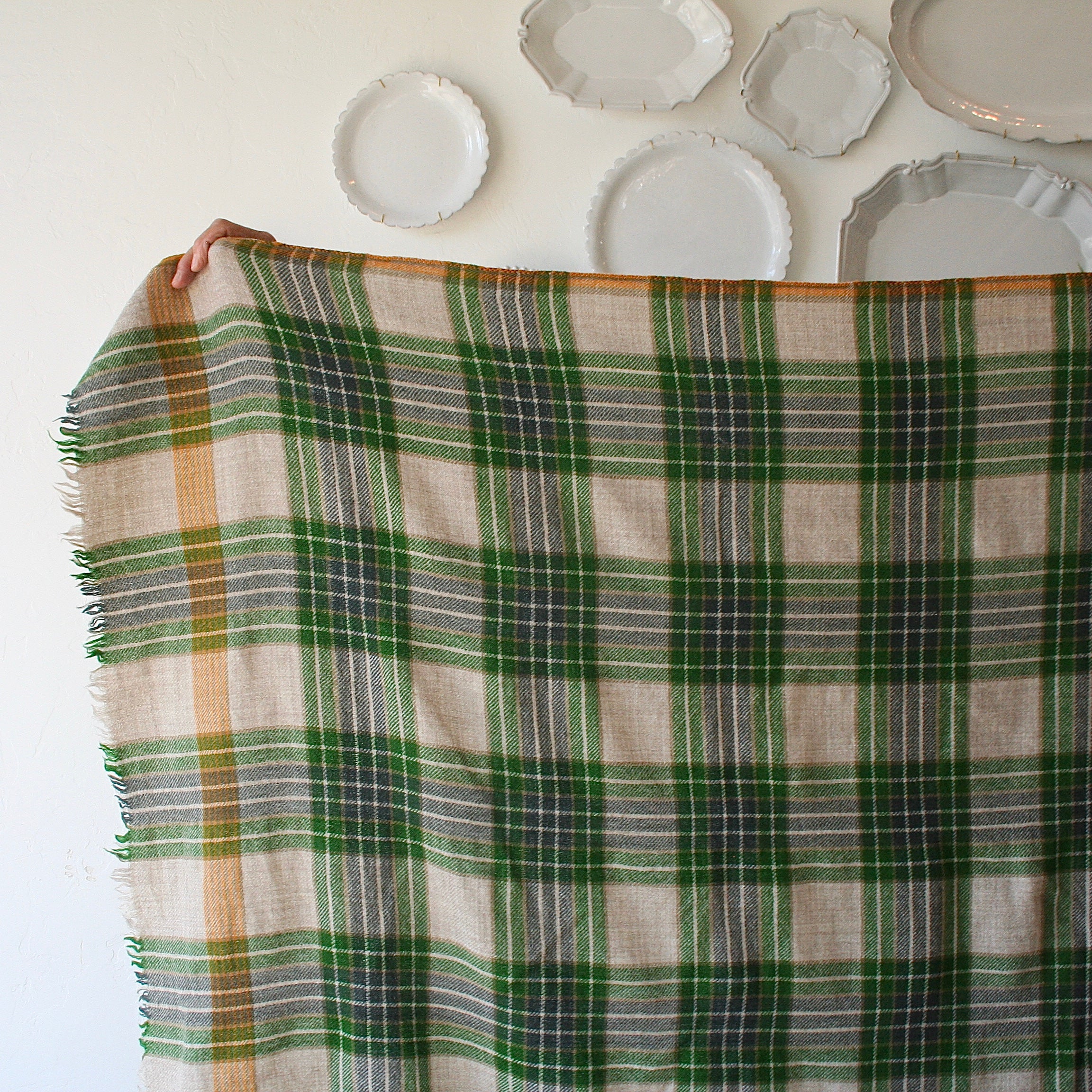Moismont Wool Plaid Blanket - Evergreen + Natural