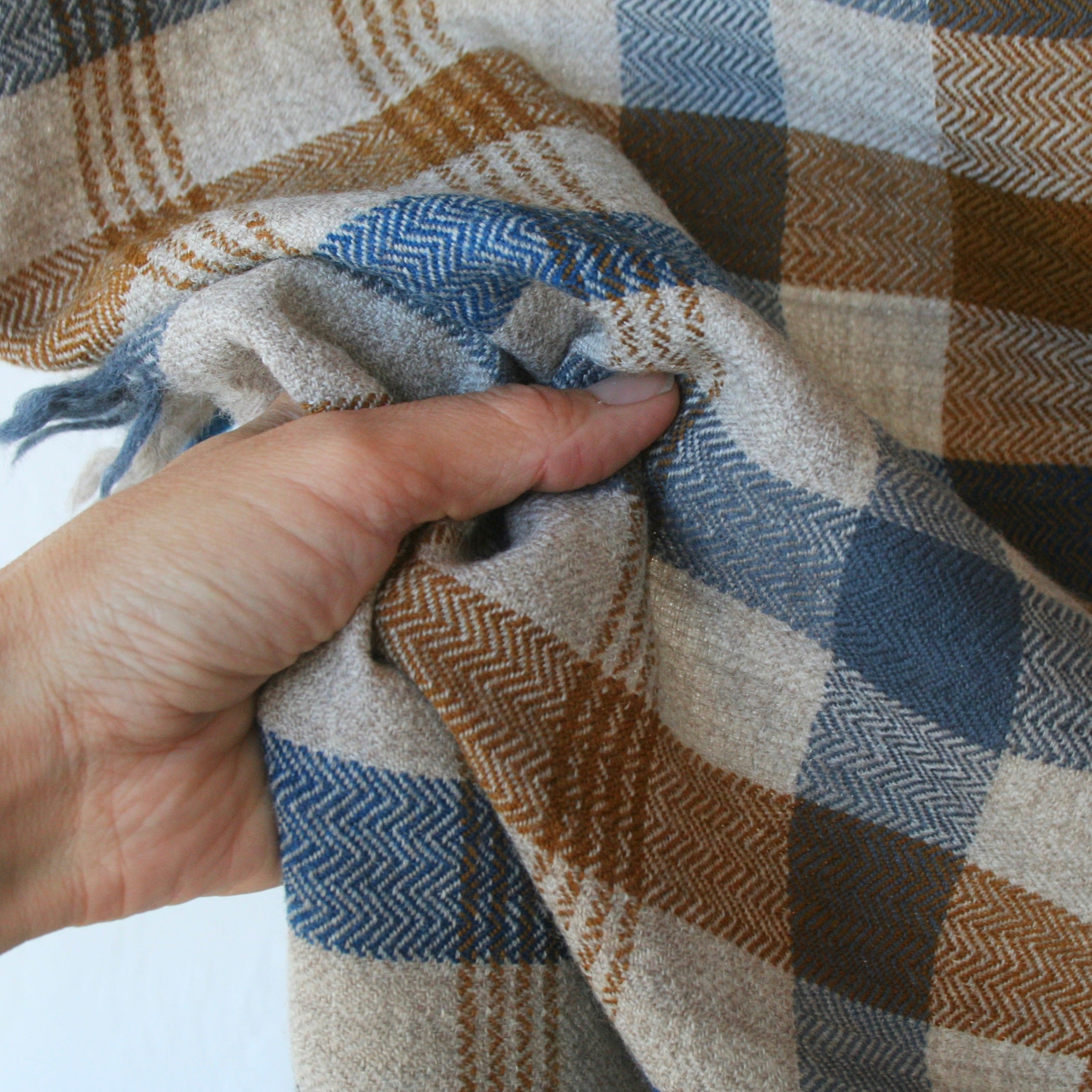 Moismont Wool Plaid Blanket - Squirrel + Dutch Blue Gingham