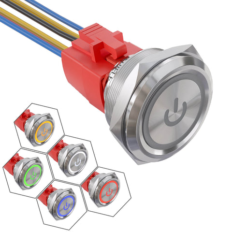 30mm latching push button switch power logo